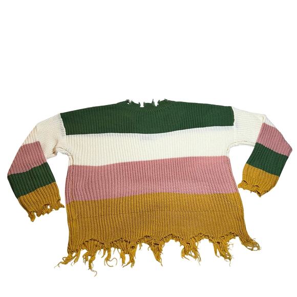 Full Circle Trends V-Neck Striped Color Block Frayed Sweater Size 3X NEW Casual - Picture 3 of 9